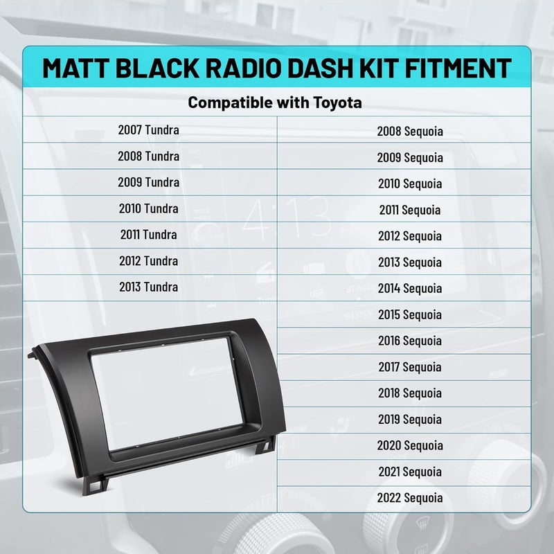 NuIth Matt Double DIN Radio Dash Kits for Toyota 2007-2013 Tundra/2008-2022 Sequoia, Double Din Mount Housing Bracket Installation Trim Bezel Kit Installation Aftermarket Stereo (Dash Kit) - Image 2